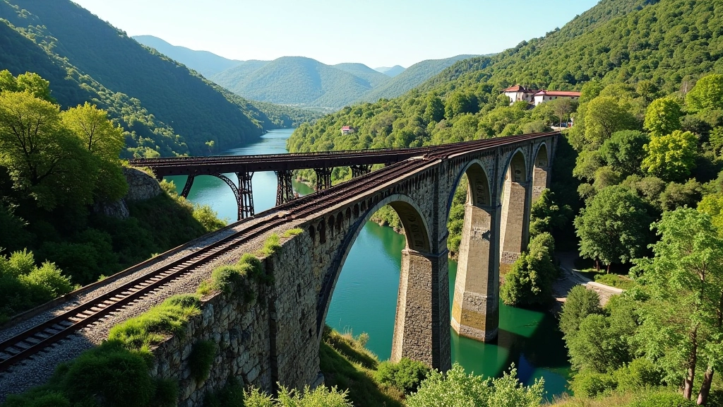 Puente histórico del ferrocarril antiguo en el valle